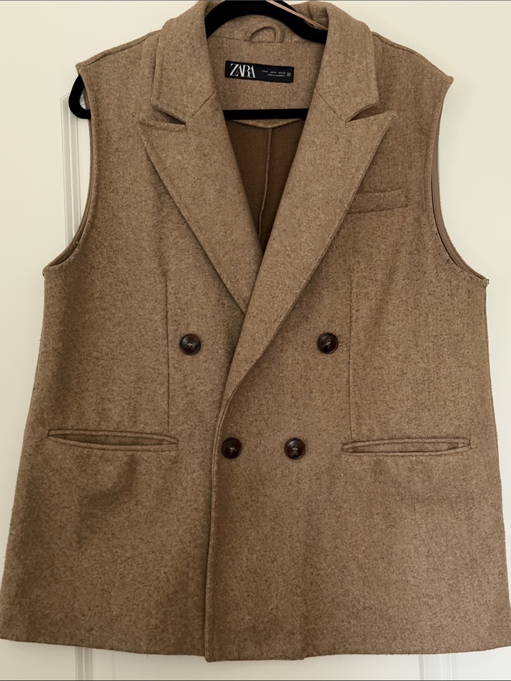 Zara | (M) Double-Breasted Camel Wool Vest